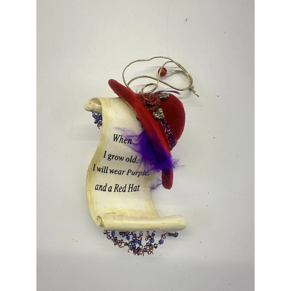 Red Hat Society 21 Ornament Lot Lighted Purple Feather Boa Holiday Decor